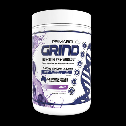 Grind Non-Stim Pre Workout Grape Powder-Primabolics-Matakana Pharmacy